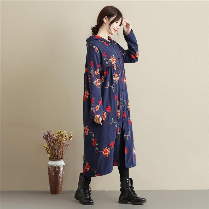 Buddha Trends Floral Embroidered Hooded Coat