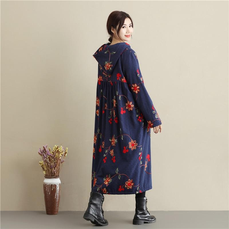 Floral Embroidered Hooded Coat