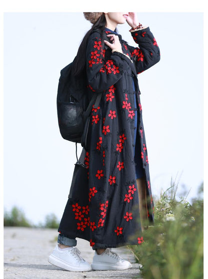 Buddha Trends Floral Embroidered Trench Coat