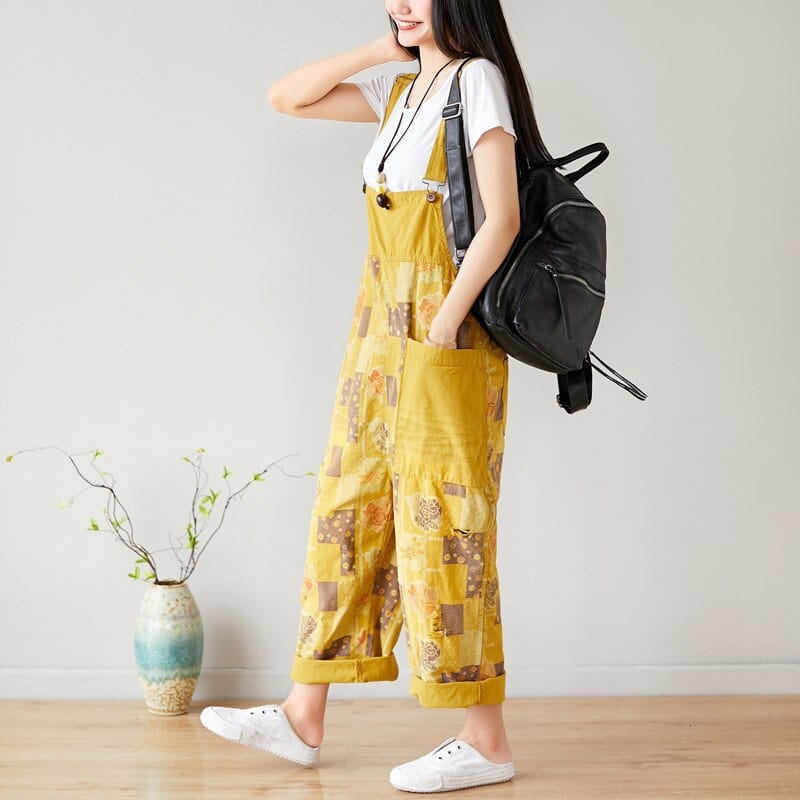 Buddha Trends Floral Exotic Loose Denim Overall