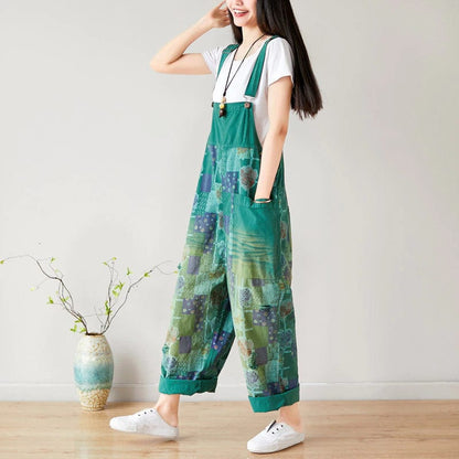 Buddha Trends Floral Exotic Loose Denim Overall