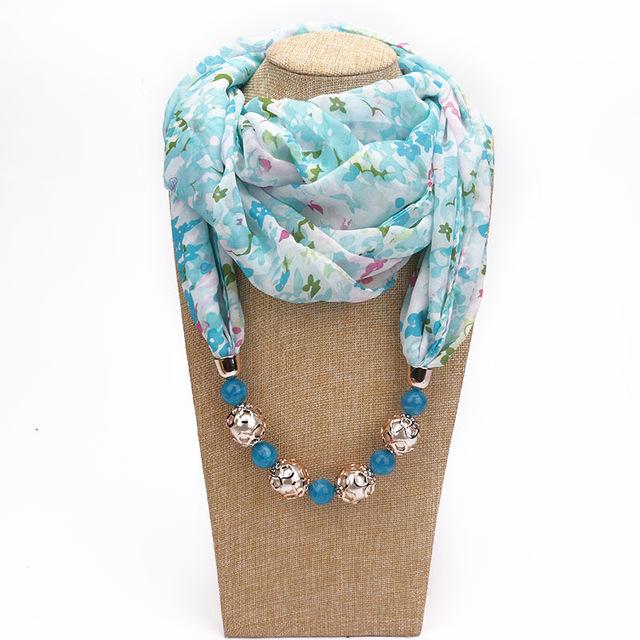 Franca Floral Chiffon Beaded Scarf Necklace