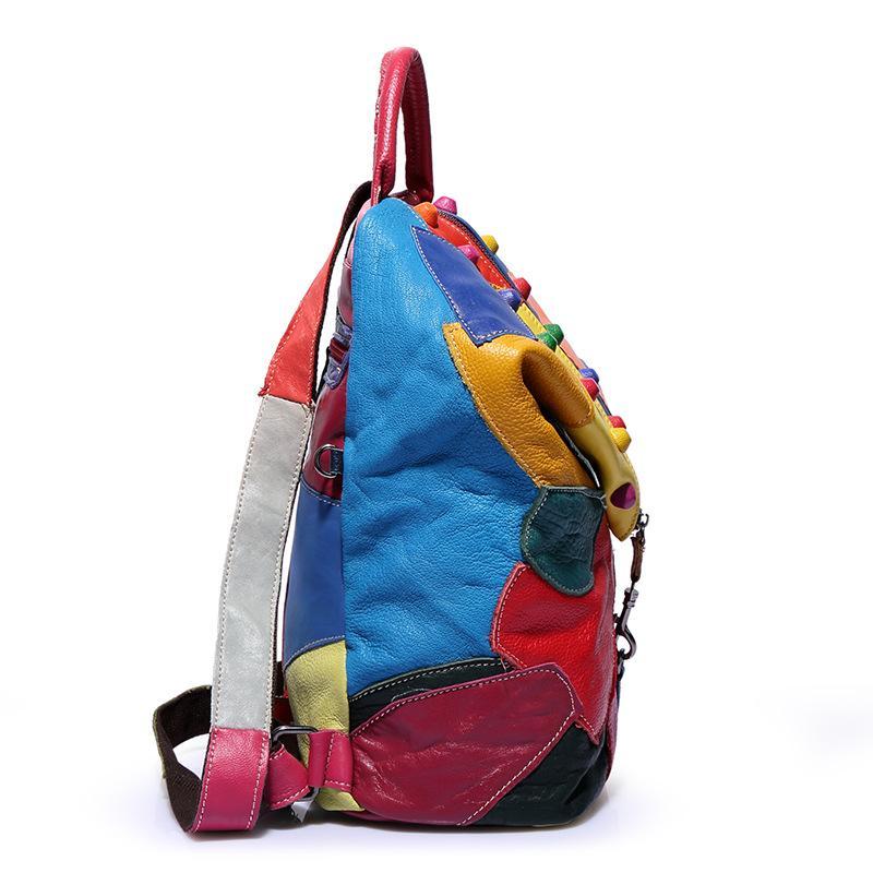Bolsa de mochila de patchwork de couro genuíno Buddha Trends