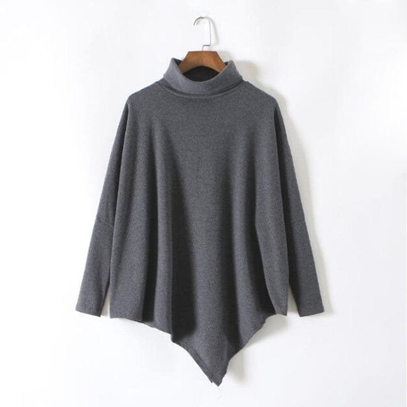 Buddha Trends Gray / One Size Asymmetrical Turtleneck Long Sleeve Shirt