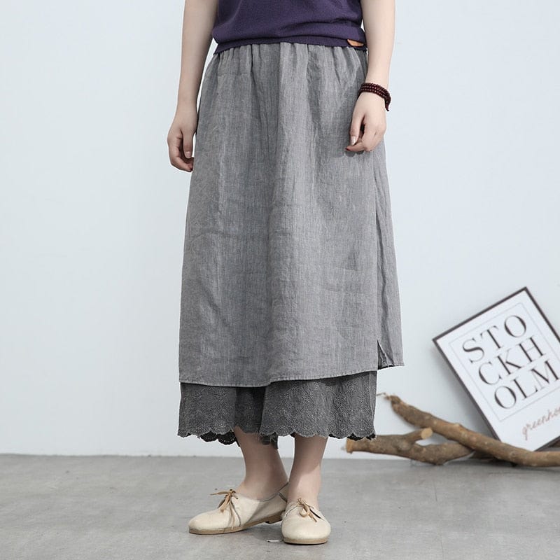 Buddha Trends šedé / jednovelikostní kalhoty s dělenou sukní Palazzo