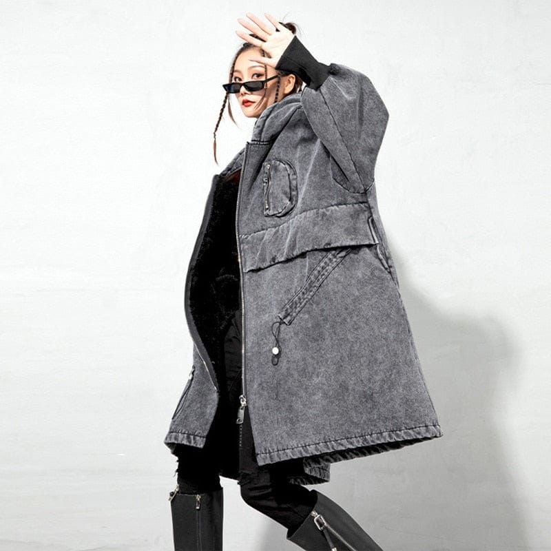 Buddha Trends Grunge Style Oversized Black Denim Jacket