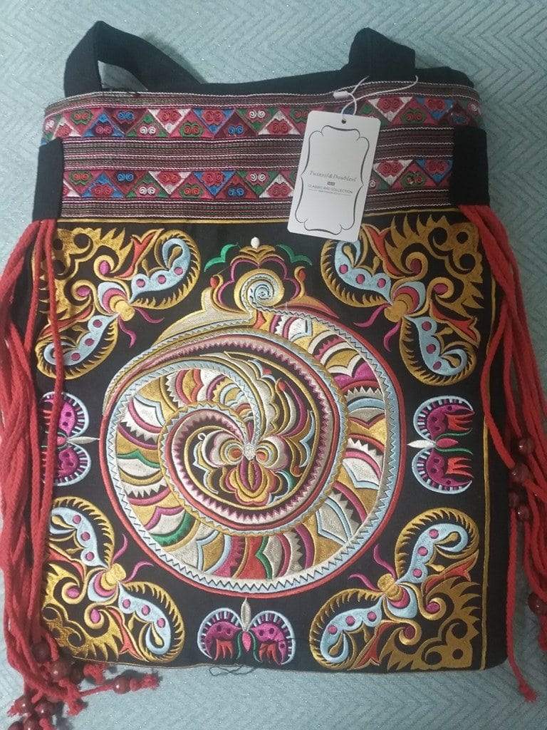 Handgemaakte geborduurde Mandala schoudertas