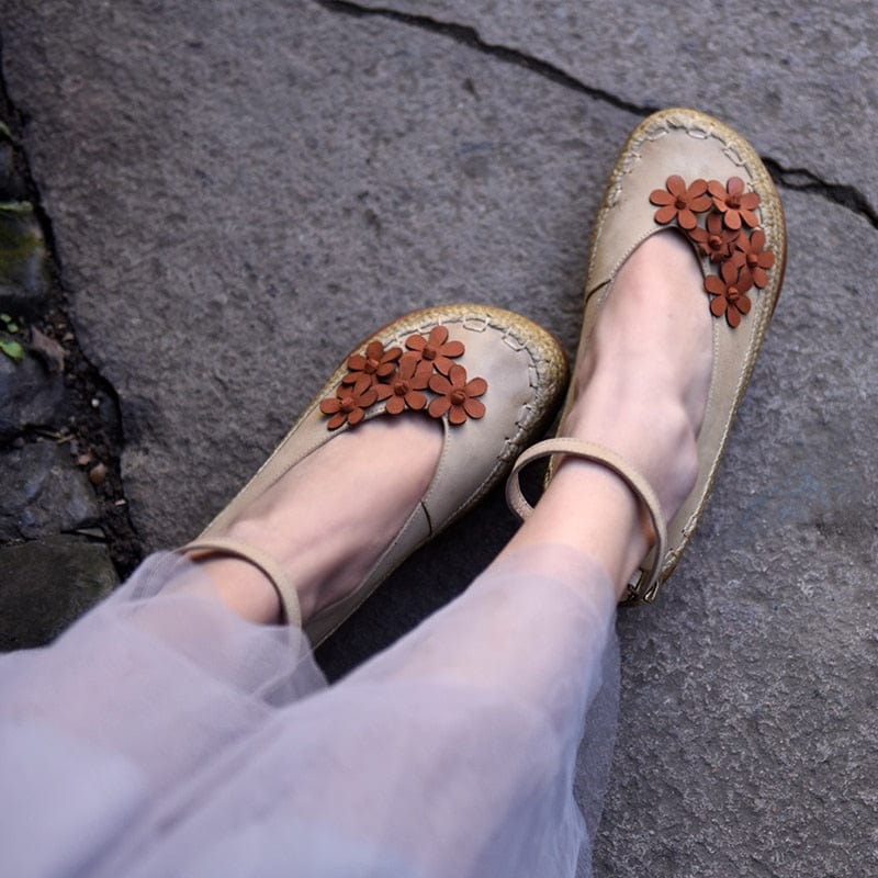 Buddha Trends Handmade Leather Floral Shoes