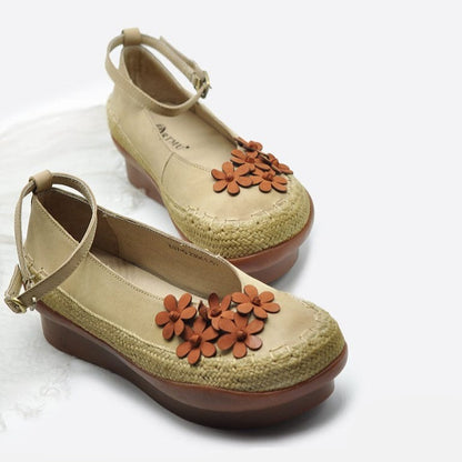 Sapatos florais de couro feitos à mão com tendências Buda