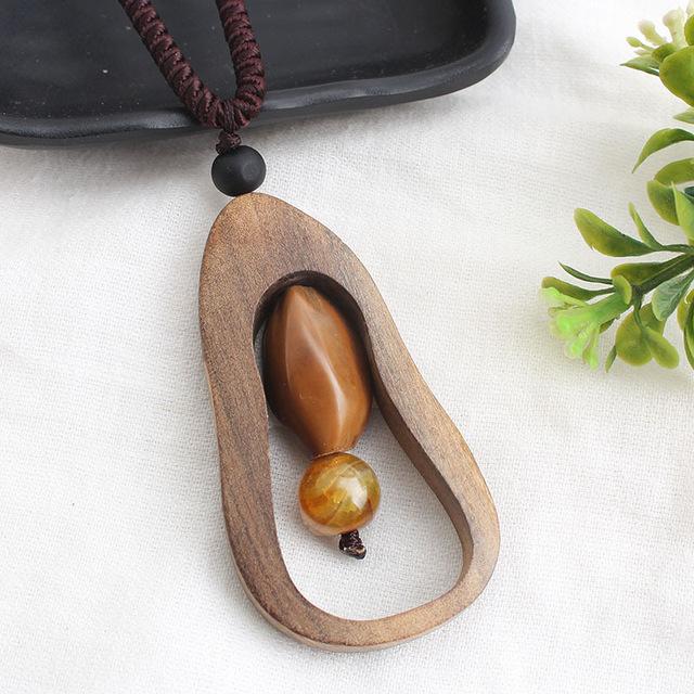 Buddha Trends Hanging Beads Collier géométrique en bois de santal