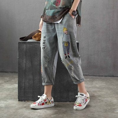 Buddha Trends Harem Jeans as picture / L Υπερμεγέθη σκισμένο τζιν τζιν χαρέμι