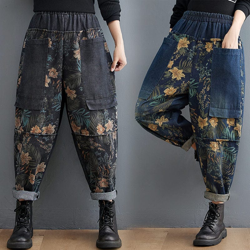 Buddha Trends Jeans Harem Vaqueros Harem Florales De Cintura Alta