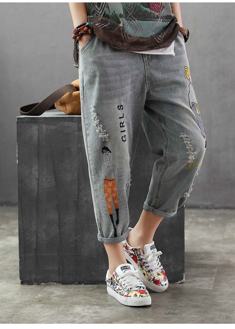 Джинсы-шаровары Buddha Trends Рваные джинсы большого размера из денима-шаровары