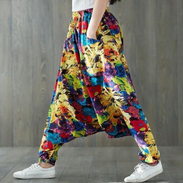 Abstract Flowers Colorful Harem Pants