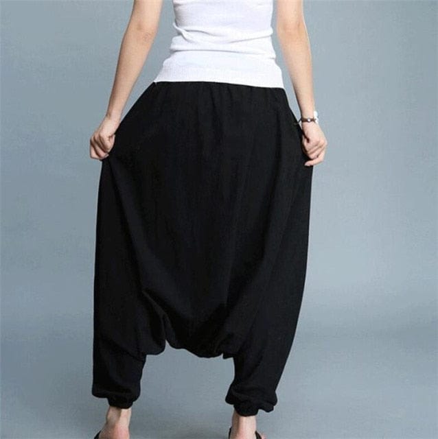 Buddha Trends Harem Pantalones negro / 6XL Pantalones Harem de algodón de talla grande