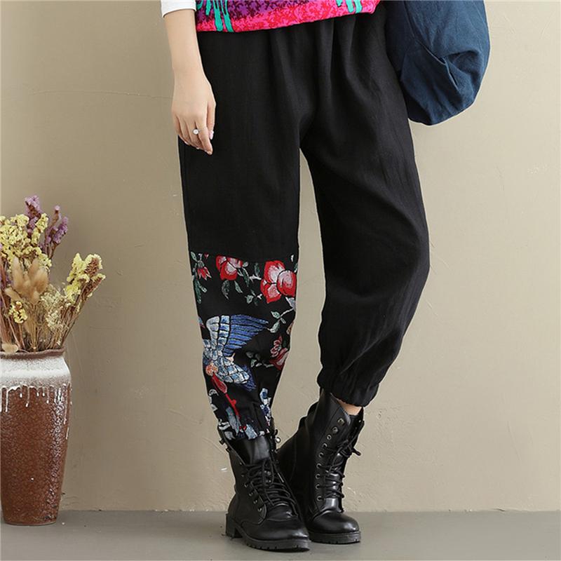 Buddha Trends Harem Pants black / M High Waist Patchwork Floral Trousers