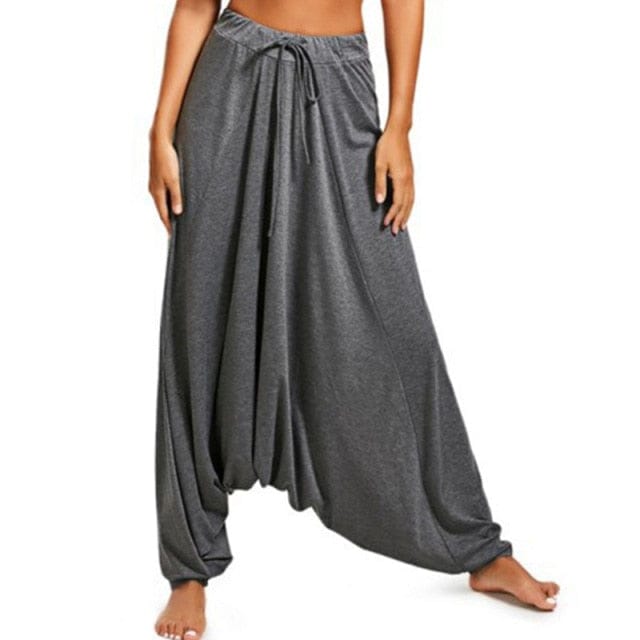 Buddha Trends Harem Pants šedé / XXXL Haremové kalhoty s vysokým pasem se stahovací šňůrkou