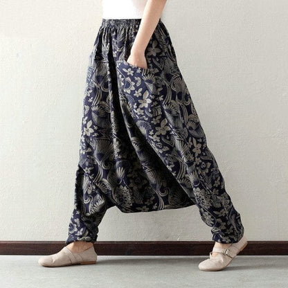 Pantaloni Harem Buddha Trends grigi / Taglia unica Pantaloni Harem colorati Plus Size con cavallo basso