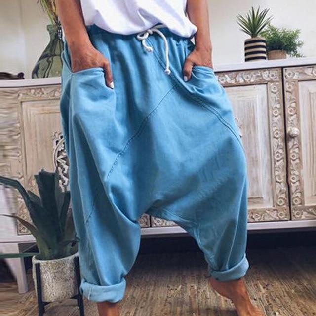 Pantaloni Harem Buddha Trends Azzurro / M Pantaloni stile harem oversize Street Style