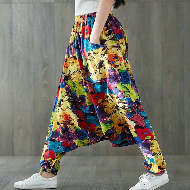 Buddha Trends Harem Pants Multi / One Size Abstract Flowers Colorful Harem Pants