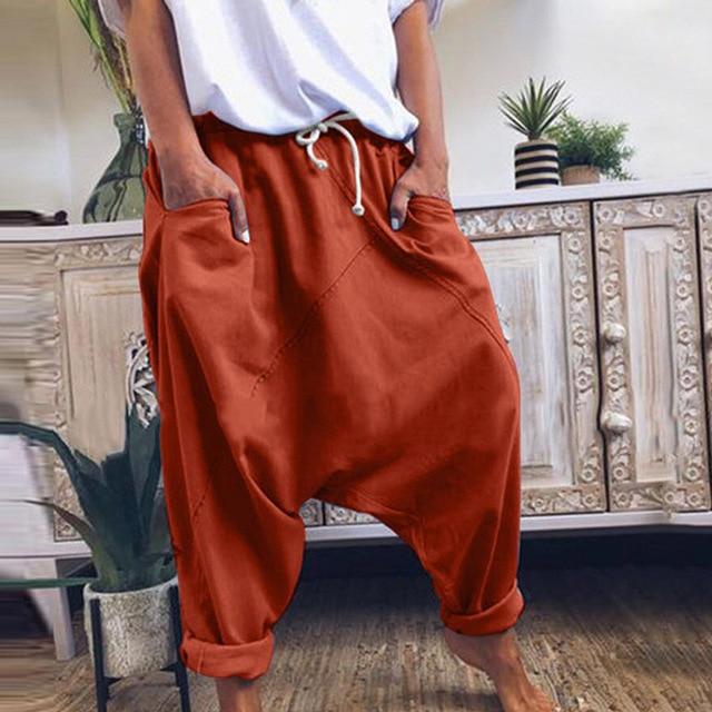 Buddha Trends Harem Spodnie Orange Red / S Street Styl Oversized Harerem Spodnie
