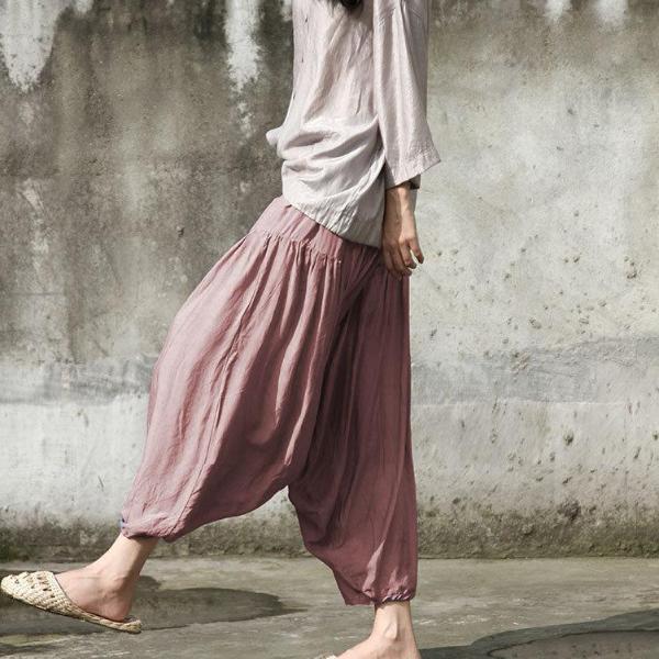 Buddha Trends Sarouel Pantalon sarouel fluide plissé de couleur pure | Lotus