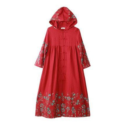 Buddha Trends Hooded Embroidered Trench Coat
