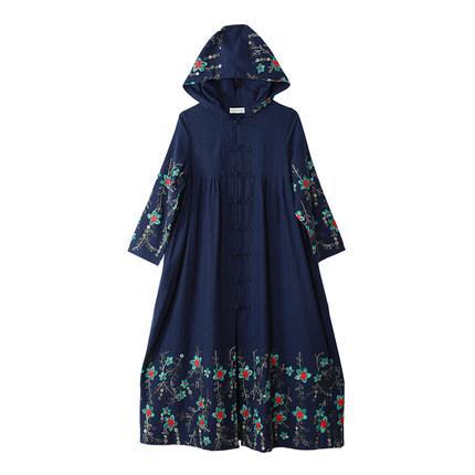 Buddha Trends Hooded Embroidered Trench Coat