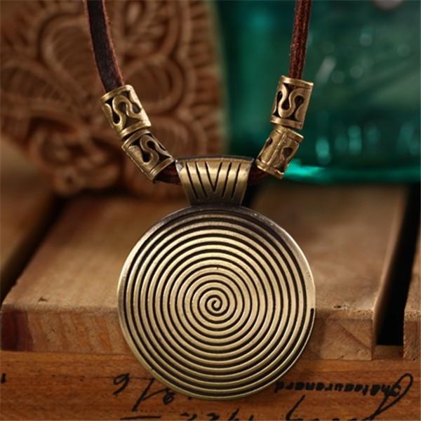 Hypnosis Circle Leather Pendant Necklace