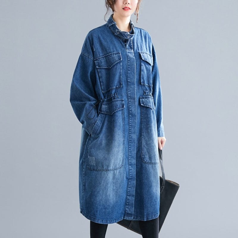 Buddha Trends Jackets Μπλε / One Size Vintage τζιν παλτό μέχρι το γόνατο
