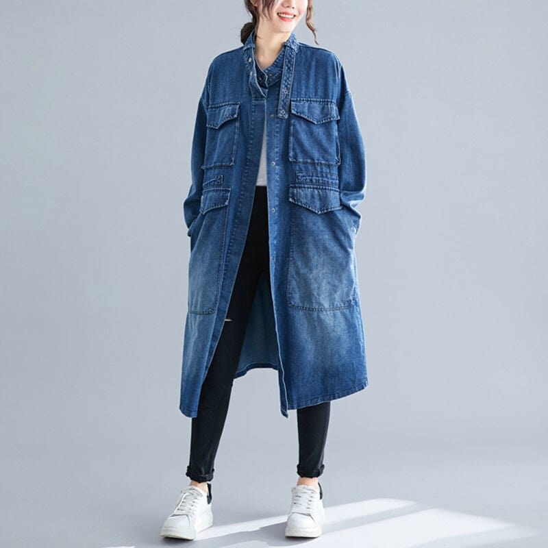 Budda Trends Kurtki Niebieski / Jeden rozmiar Vintage Dżinsowy płaszcz do kolan