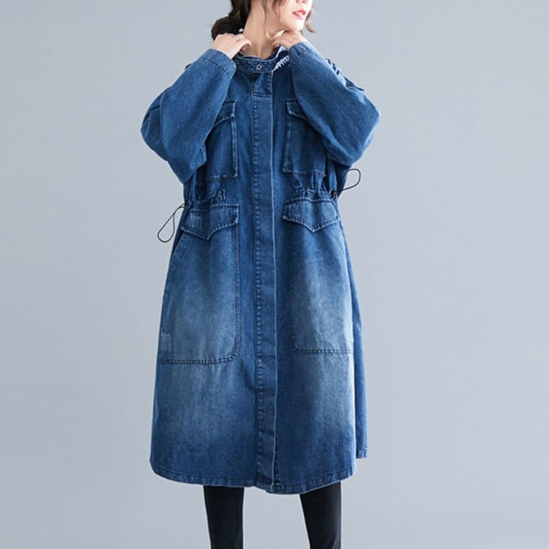 Buddha Trends Jackets Blue / One Size Vintage Knee Length Denim Coat