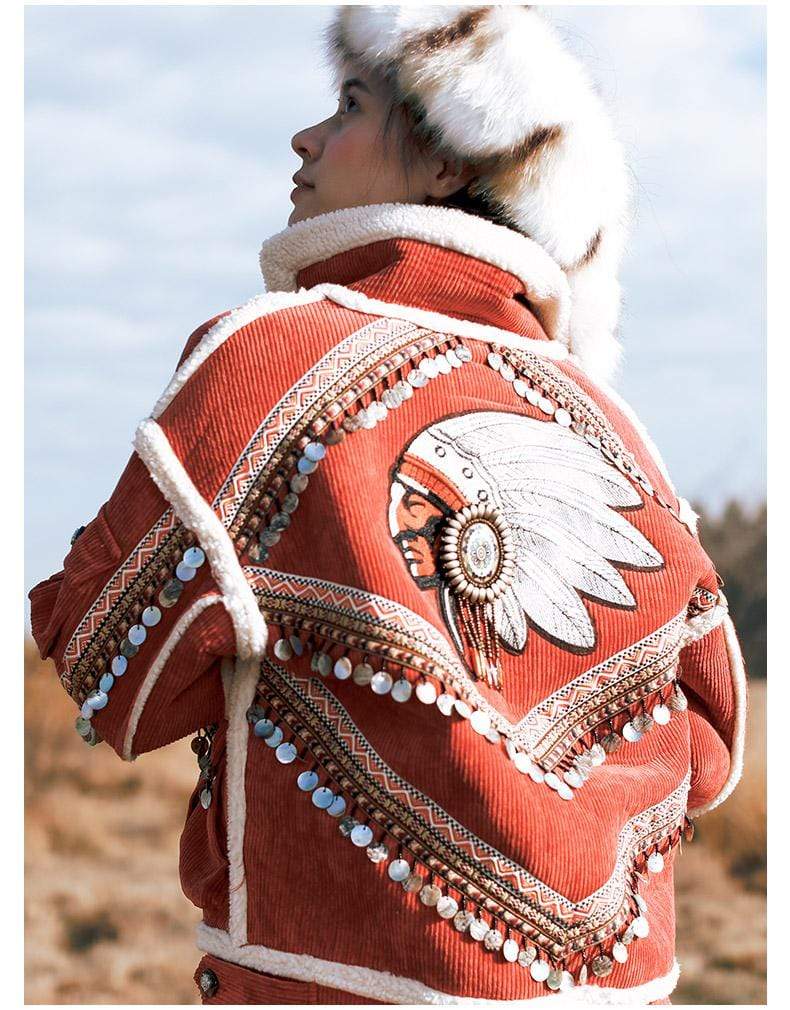 Native Pride Χειροποίητο Κεντημένο Κοτλέ μπουφάν | Μάνταλα