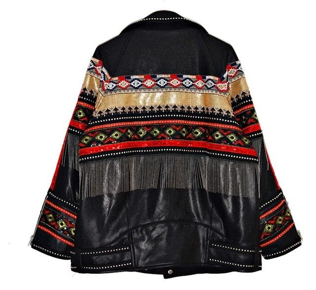 Buddha Trends Jackets One Size / Black Artsy Embroidered Vegan Leather Jacket