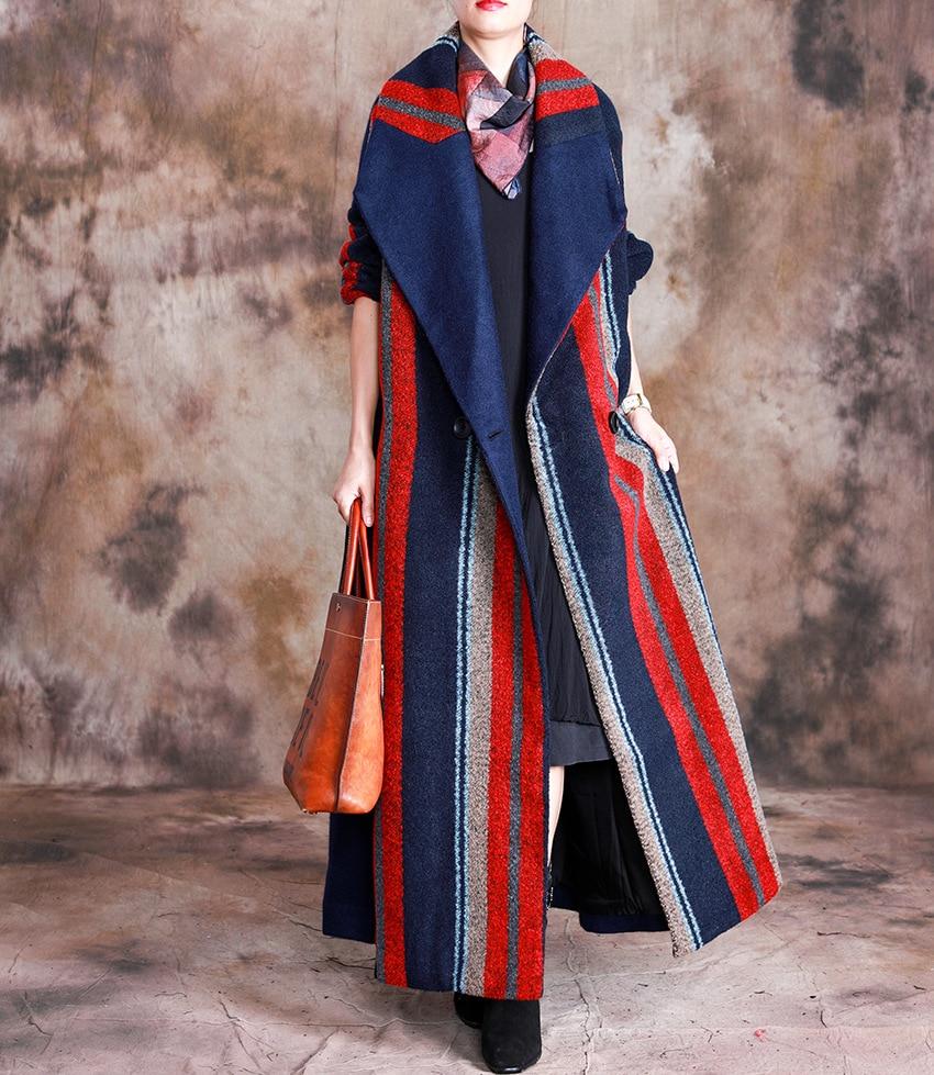 Długi wełniany płaszcz w paski w żywych kolorach | Nirwana