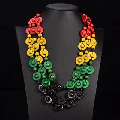 Buddha Trends Τζαμάικα Σημαία Boho Rainbow Wood Beads Κολιέ Δήλωση