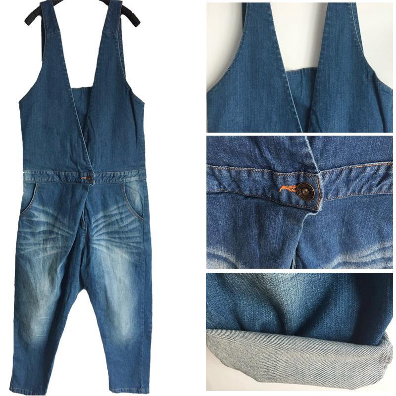 Buddha Trends Jumpsuits Donkerblauw / One Size Losse Denim Overall Jumpsuit