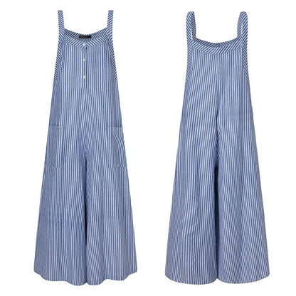 Buddha Trends Jumpsuits Loose Vertical Striped Denim Overalls