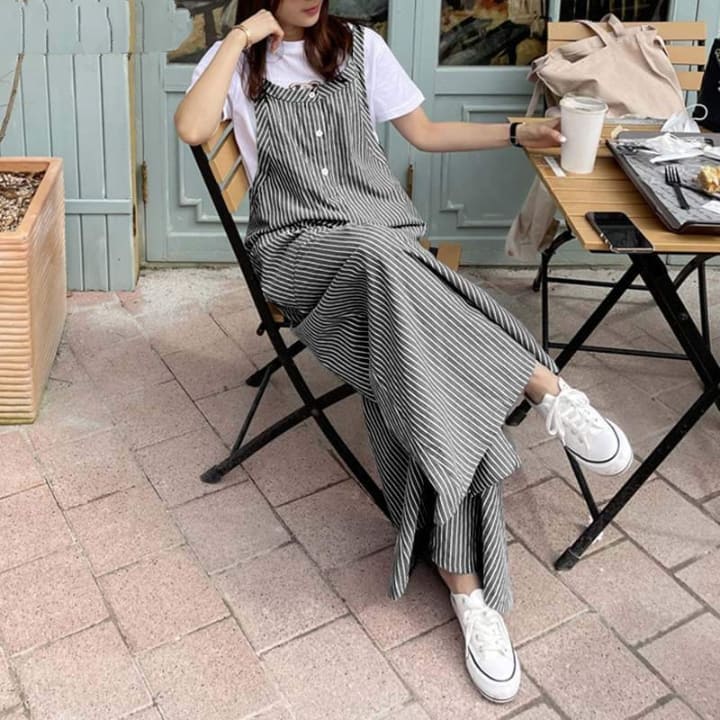 Buddha Trends Jumpsuits Loose Vertical Striped Palazzo Overalls