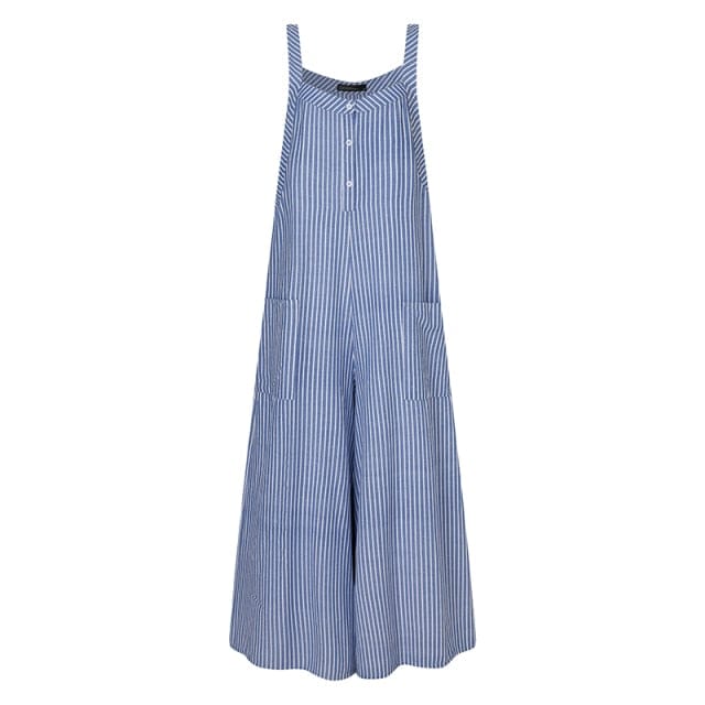 Buddha Trends Jumpsuits S / Blue Loose Vertical Striped Denim Overalls