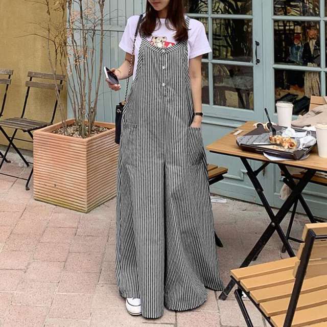 Loose Vertical Striped Palazzo Overalls