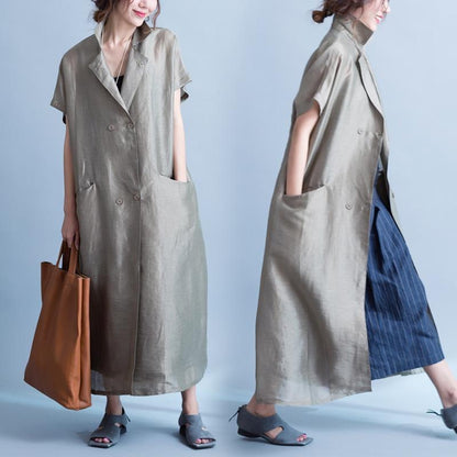 Buddha Trends Khaki / One Size Casual Chic Short Sleeve Windbreaker Coat