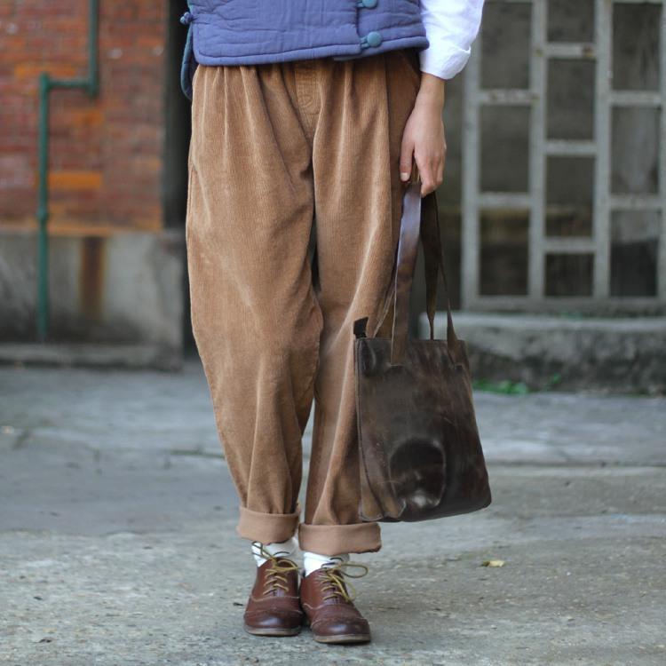 Buddha Trends Khaki / One Size Retro Corduroy Loose Trousers