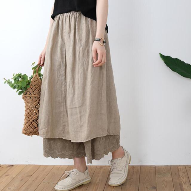 Buddha Trends khaki / One Size Split Side Palazzo Skirt Pants