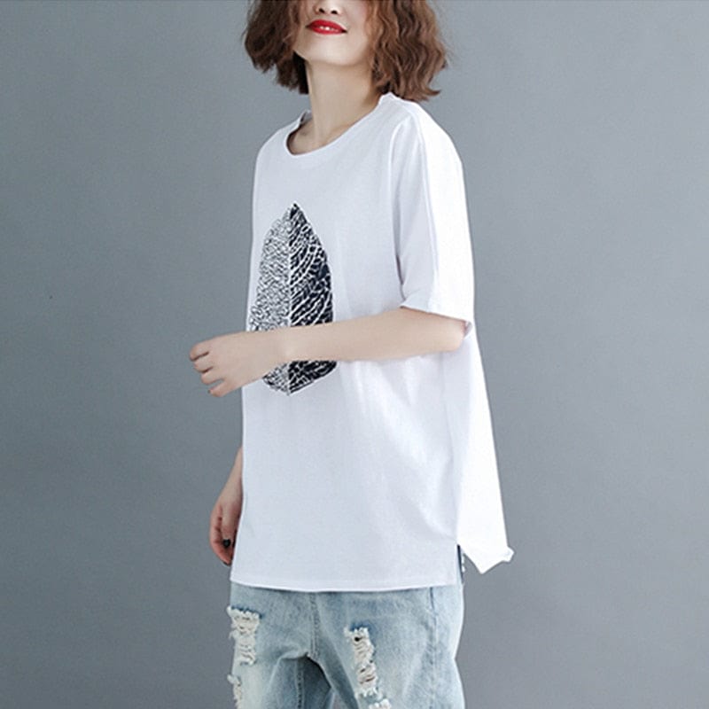 Buddha Trends Leaf printed Oversized Cotton T-Shirt
