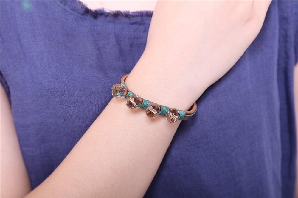 Buddha Trends Leather Crystal Beaded Bracelet