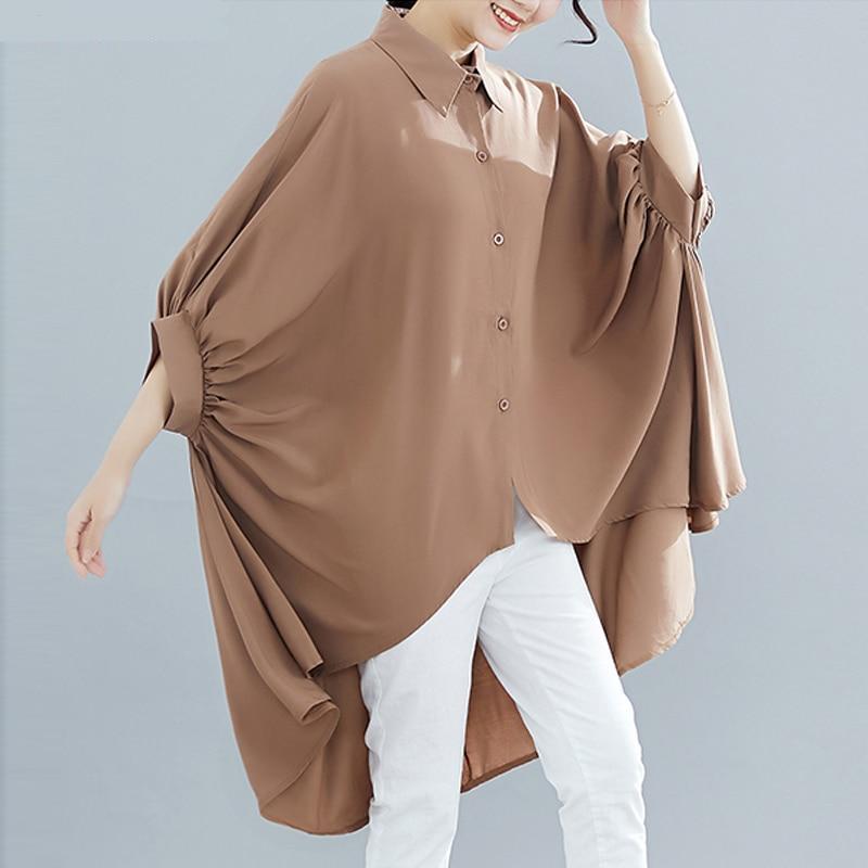 Buddha Trends - Camisa alta baja con mangas de murciélago, color marrón claro / talla única