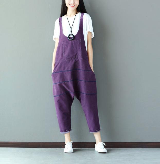 Buddha Trends Light Purple / One Size Low Crotch Loose Denim Overall