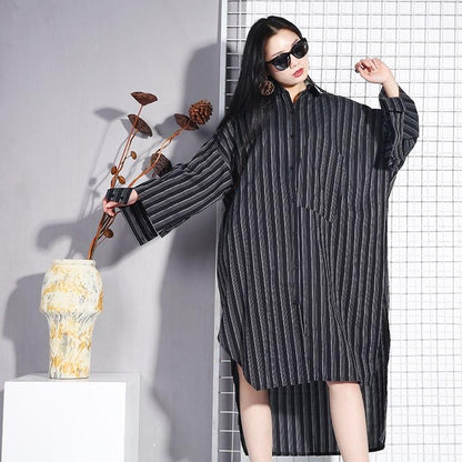 Buddha Trends Long Sleeve Striped Shirt Dress | Millennials
