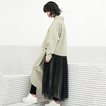 Buddha Trends Loose Khaki Coat + Removable Gauze Skirt | Millennials